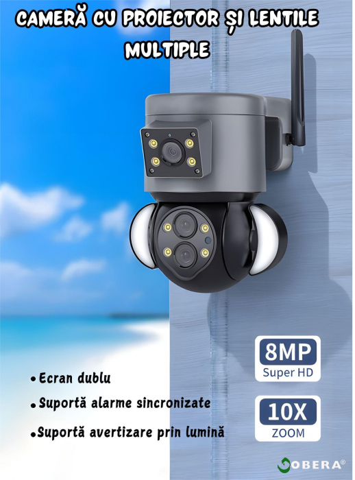Camera Securitate Wireless goBERA®, 4MP + 4MP Super HD, Zoom Optic 10X, PTZ Bullet, Lentile Duale, Monitorizare Avansata, Miscare si Audio Bidirectional, Viziune Nocturna Color, Rotire 355°, IP65, Gri [7]