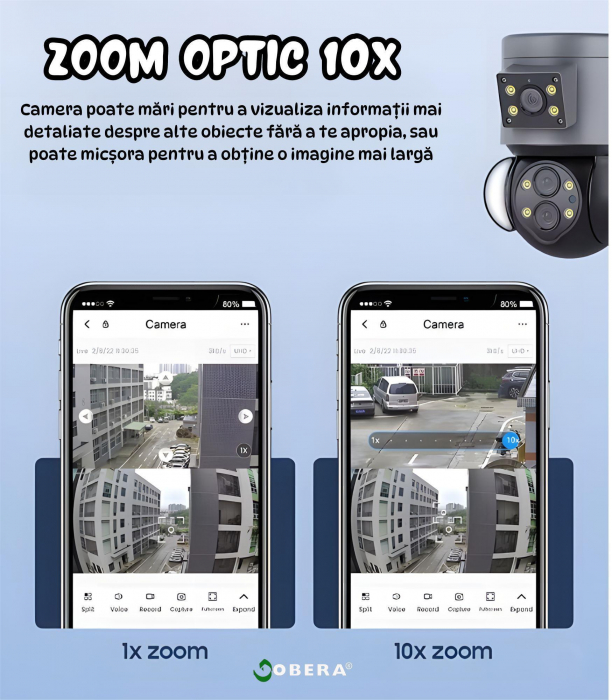 Camera Securitate Wireless goBERA®, 4MP + 4MP Super HD, Zoom Optic 10X, PTZ Bullet, Lentile Duale, Monitorizare Avansata, Miscare si Audio Bidirectional, Viziune Nocturna Color, Rotire 355°, IP65, Gri [6]