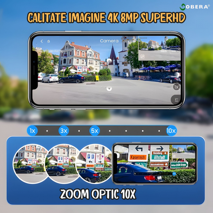 Camera Securitate Wireless goBERA®, 4MP + 4MP Super HD, Zoom Optic 10X, PTZ Bullet, Lentile Duale, Monitorizare Avansata, Miscare si Audio Bidirectional, Viziune Nocturna Color, Rotire 355°, IP65, Gri [4]