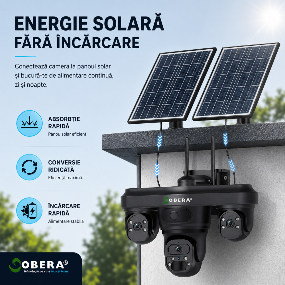 Camera Supraveghere Exterior 4G Solară AOV 3 Lentile goBERA®, AI Detectie Umana, Baterie 20100mAh, IP66, SIM 4G [5]