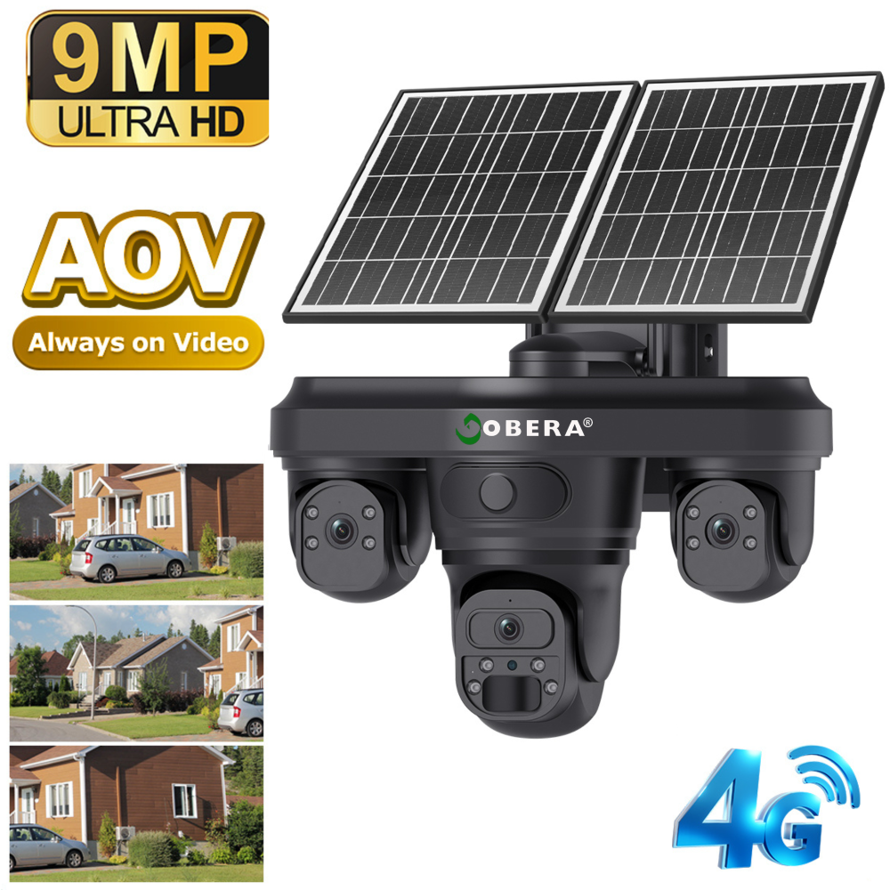 Camera Supraveghere Exterior 4G Solară AOV 3 Lentile goBERA®, AI Detectie Umana, Baterie 20100mAh, IP66, SIM 4G [16]