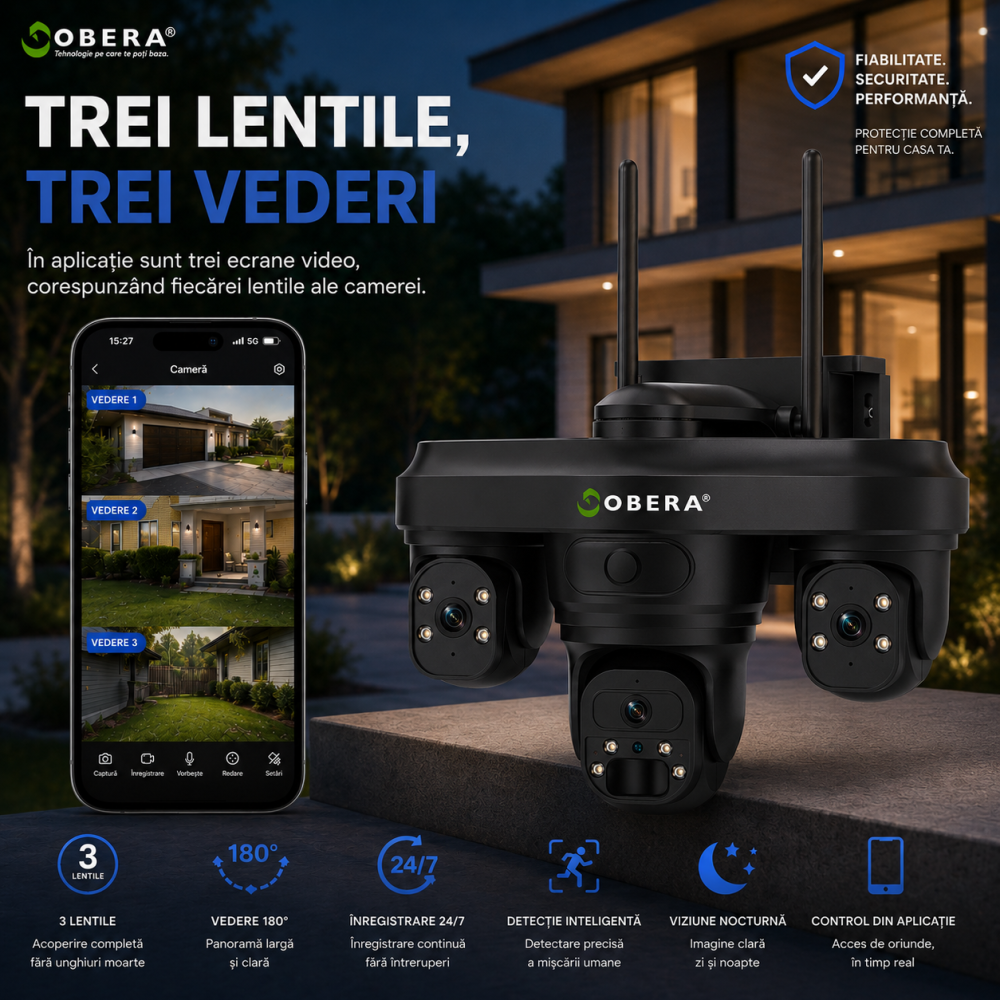 Camera Supraveghere Exterior 4G Solară AOV 3 Lentile goBERA®, AI Detectie Umana, Baterie 20100mAh, IP66, SIM 4G [2]