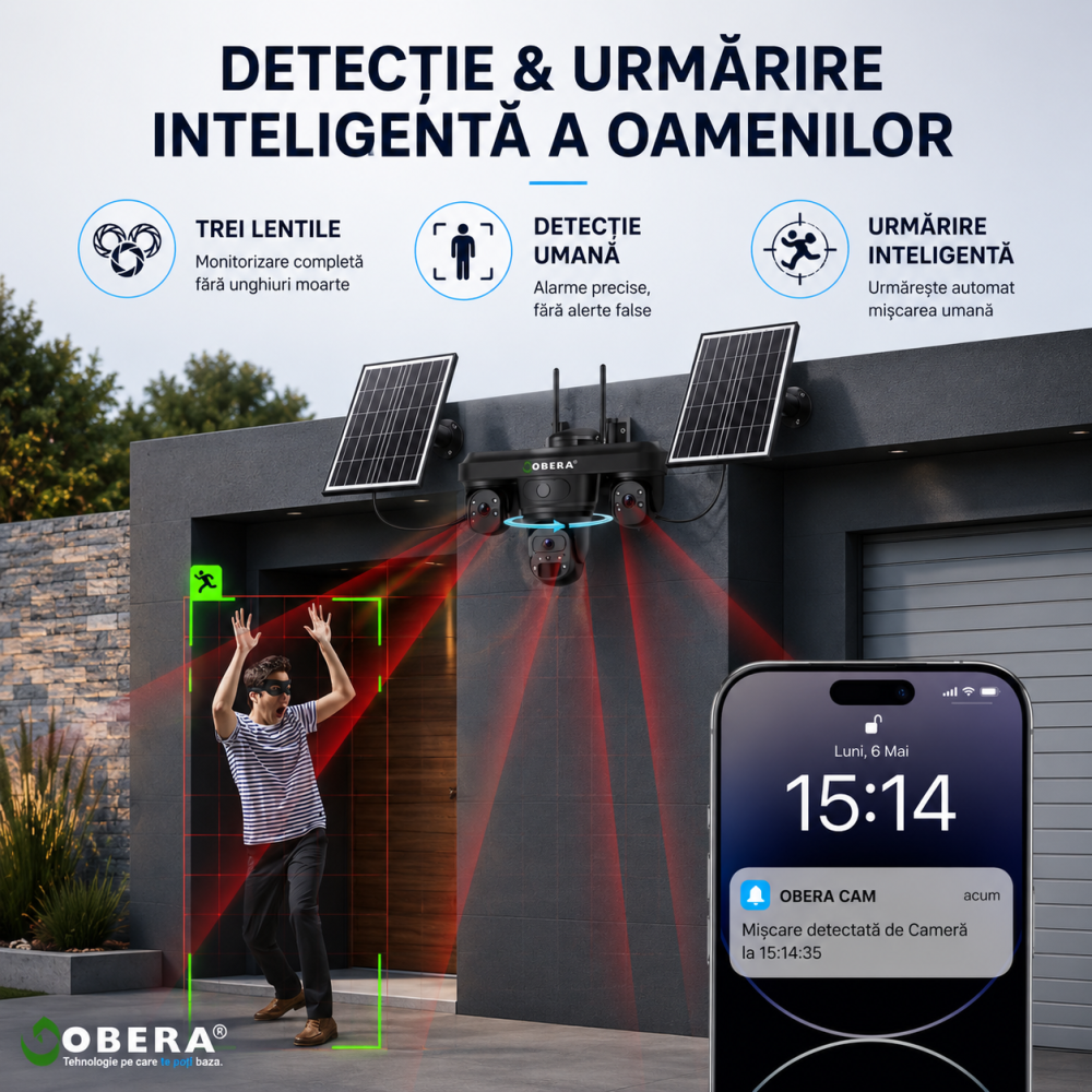 Camera Supraveghere Exterior 4G Solară AOV 3 Lentile goBERA®, AI Detectie Umana, Baterie 20100mAh, IP66, SIM 4G [11]