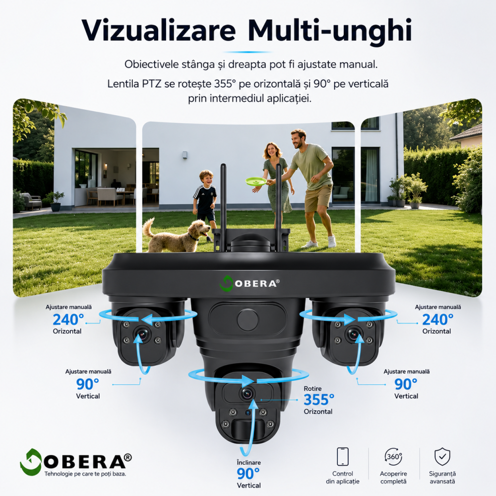 Camera Supraveghere Exterior 4G Solară AOV 3 Lentile goBERA®, AI Detectie Umana, Baterie 20100mAh, IP66, SIM 4G [10]