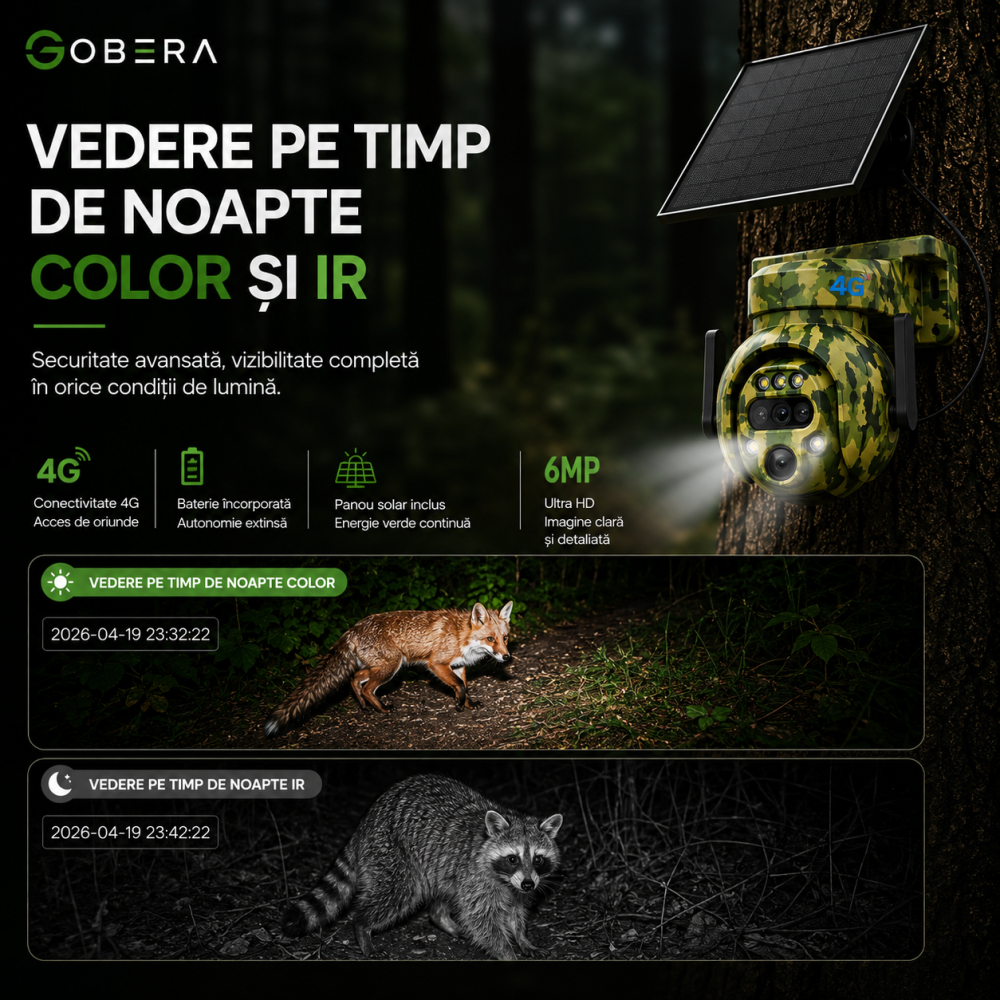 Cameră Supraveghere PTZ Camuflaj 4G cu Panou Solar, 6MP, Zoom Optic 12X, Detectare PIR, Vedere Noapte, Control din Telefon, IP65 [6]