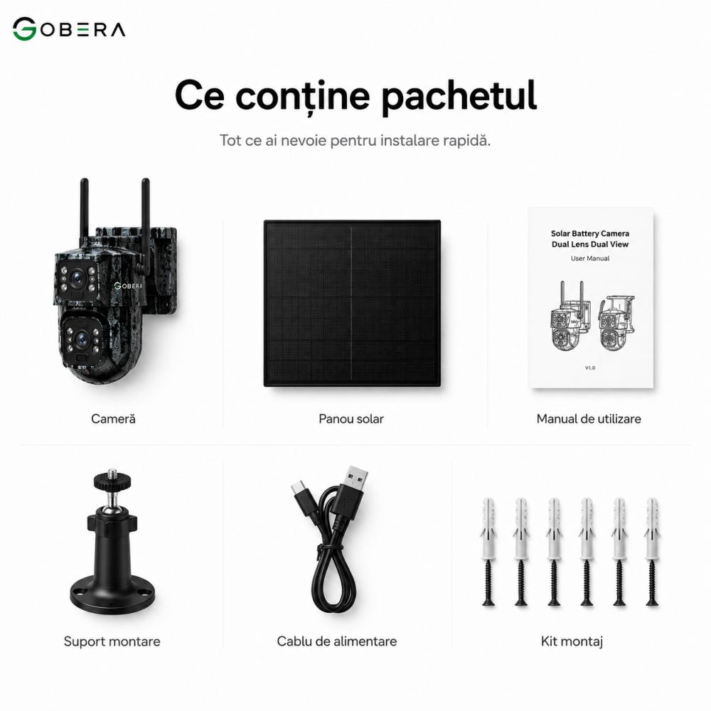 Camera supraveghere solara camuflaj, goBERA®, 6MP, 4G, zoom optic 15X, vedere nocturna color, detectie miscare PIR, audio bidirectional, control rotativ PAN-TILT, aplicatie UBOX, stocare microSD 128GB [7]