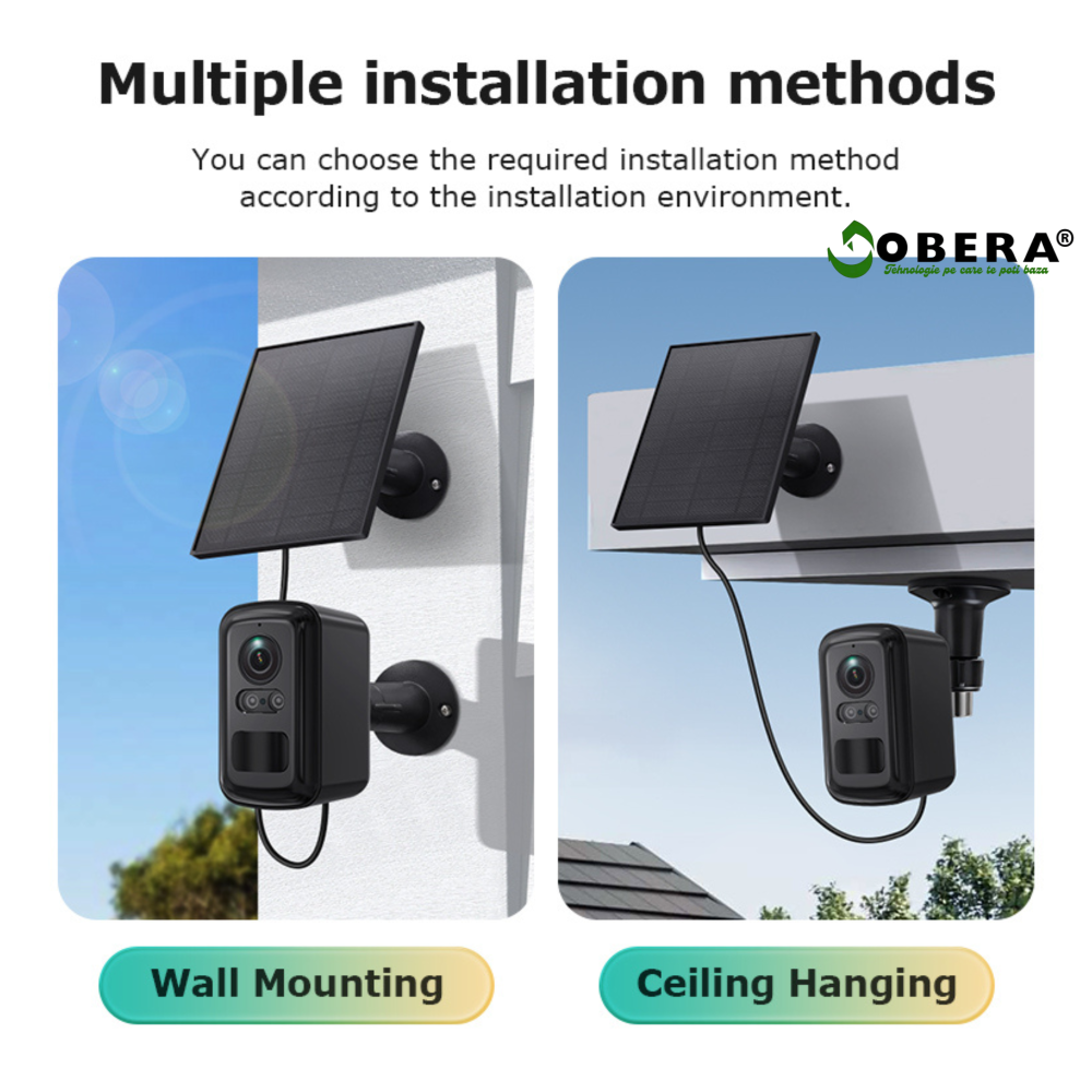 Camera Supraveghere Solara Wireless, Detectare Umana PIR, 3W Panou Solar, Baterie 5200mAh, 4G, Vedere Noapte Color, IP66,Neagra [15]