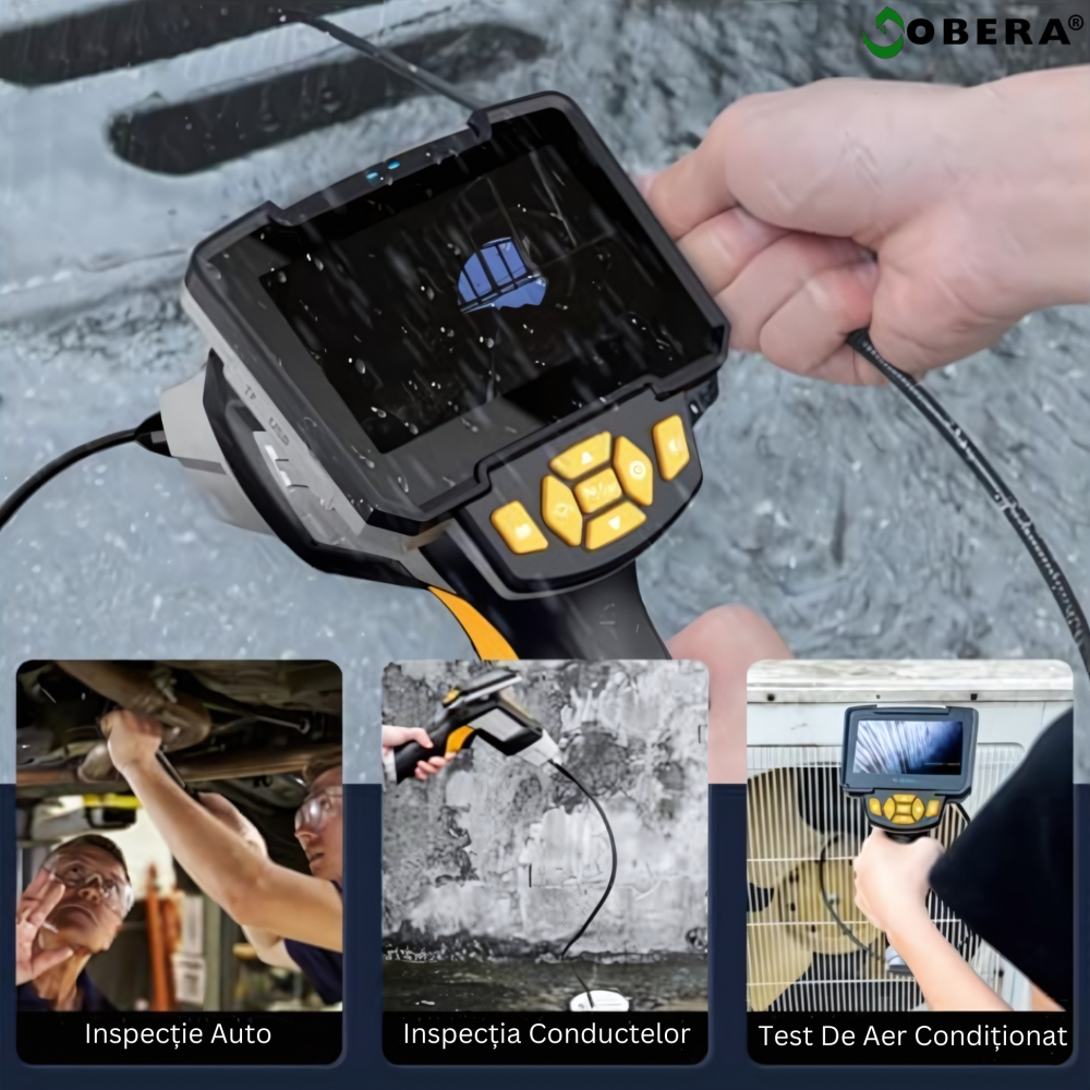 Endoscop industrial cu lentila dubla goBERA®, Camera de inspectie digitala cu cablu de 10 metri, LCD Full HD1920x1080 de 4.3 inchi, 6 lumini LED reglabile, Baterie de 2600mAh, Tub semirigid de 8 mm IP [9]