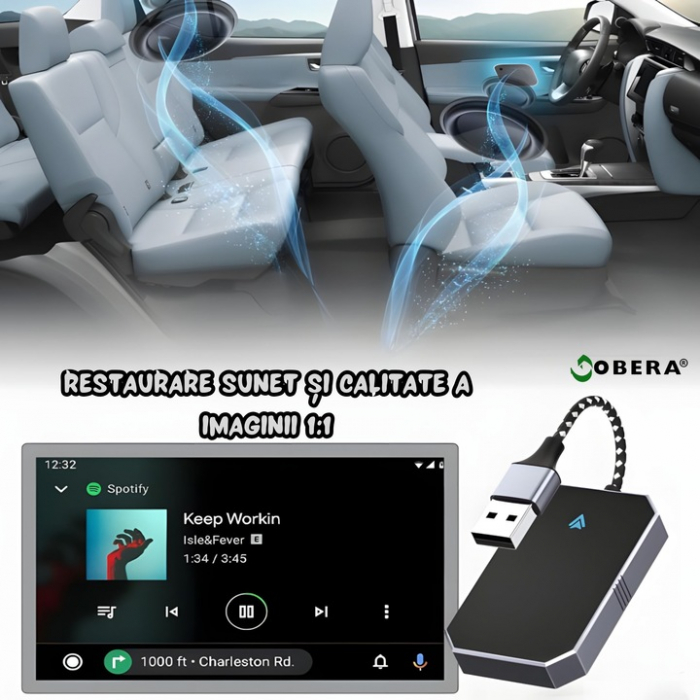 Modul Android Auto Wireless goBERA®, Pentru masini cu Android Auto de fabrica prin cablu, Adaptor Android Auto, WiFi 5Ghz, Bluetooth 5.3, Procesor AI, Compatibil cu Android 11+, Conectare Automata [8]
