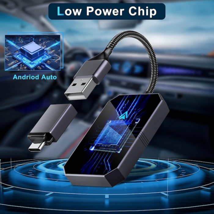 Modul Android Auto Wireless goBERA®, Pentru masini cu Android Auto de fabrica prin cablu, Adaptor Android Auto, WiFi 5Ghz, Bluetooth 5.3, Procesor AI, Compatibil cu Android 11+, Conectare Automata [3]