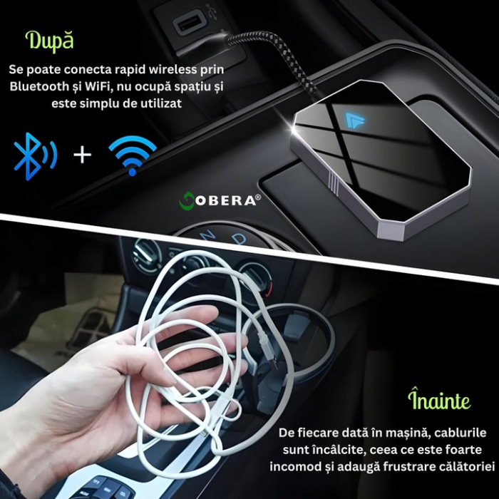 Modul Android Auto Wireless goBERA®, Pentru masini cu Android Auto de fabrica prin cablu, Adaptor Android Auto, WiFi 5Ghz, Bluetooth 5.3, Procesor AI, Compatibil cu Android 11+, Conectare Automata [4]