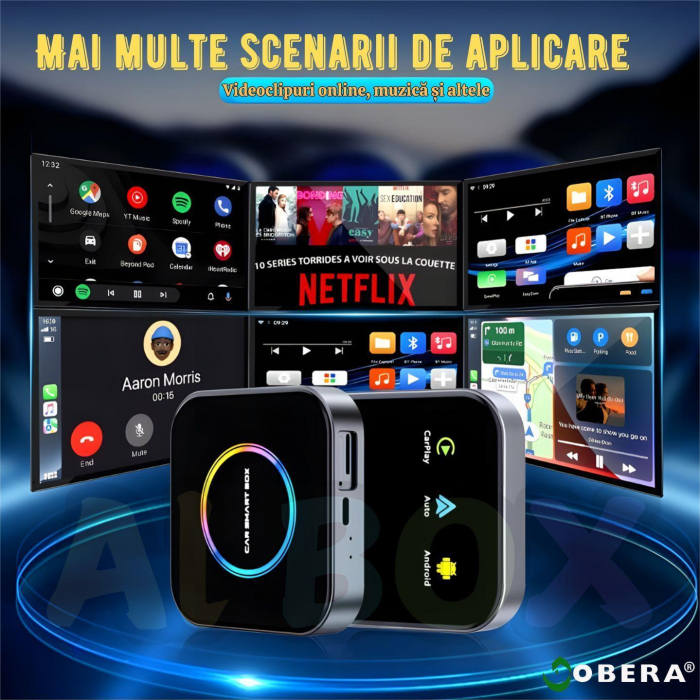 Modul auto AI Box Android 13 goBERA®, Wireless CarPlay&Android Auto, 8GB RAM+128GB, Procesor Octa-Core, Conectivitate 4G, GPS, Split screen, Mirrorlink, Streaming YouTube, Netflix si Aplicatii Google [4]