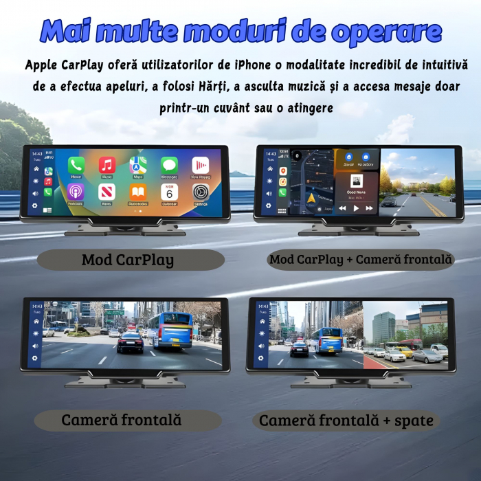 Navigatie auto universala 10.26" goBERA®, Portabila, Apple Carplay si Android Auto wireless, Camera dubla, 4K/1080 Reglabile, Ecran IPS HD full-touch, BT, FM, Split-screen, Card microSD 64GB, Cablu AU [4]