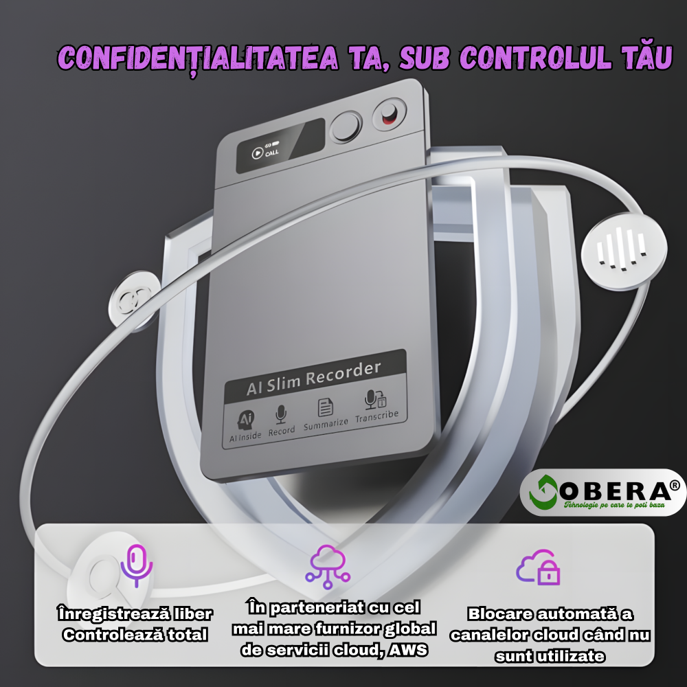 Recorder AI goBERA® – Reportofon Digital Inteligent, 64GB Memorie, Transcriere Automata, Rezumat AI, Reducere Zgomot, Microfoane Duale, 30h Inregistrare, Standby 166 Zile, Portabil 30g,Cloud Securizat [2]