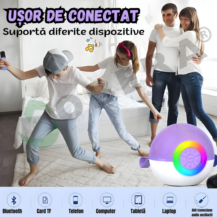 Set 2 microfoane karaoke copii si adulti cu difuzor portabil goBERA®, 4 efecte voce, Sunet Surround 3D, Lumini LED, Pentru Petreceri, Wireless, Bluetooth 5.3, Player MP3, MicroSD card, Type-C, Mov Aux [6]