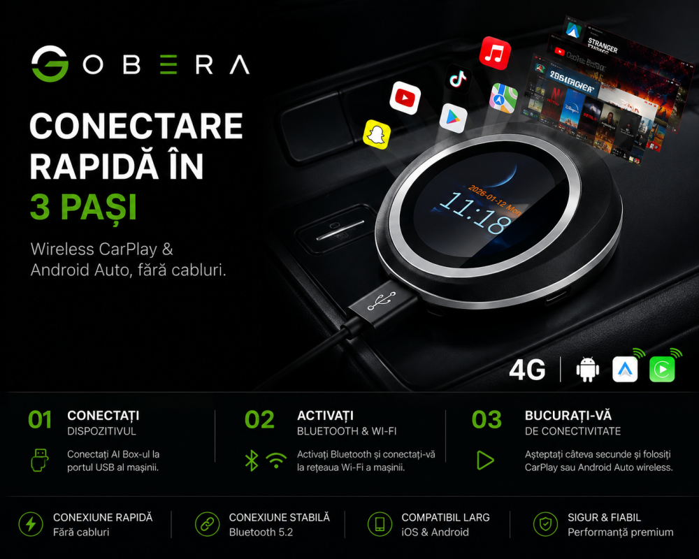Sistem Multimedia Auto 3-în-1 cu Android 14, CarPlay Wireless, Android Auto Wireless, Touchscreen Control, HDMI pentru Ecran Extern, Procesor Qualcomm QCM6125 Octa-Core, 8GB RAM + 128GB ROM [9]