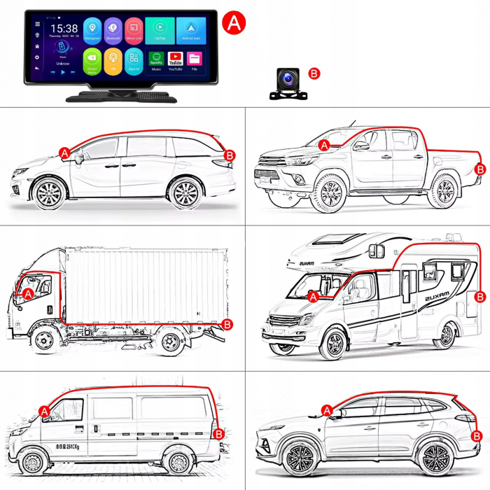 Sistem navigatie auto 10.26 inch goBERA®, Android 13, 8-Core, 4 GB RAM, 64 GB ROM, Carplay & Android auto, Bluetooth 5.1, Wi-Fi, Camera dubla, 1080P/1080P, Ecran IPS HD full-touch, GPS tracker, BT, FM [4]