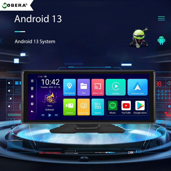 Sistem navigatie auto 10.26 inch goBERA®, Android 13, 8-Core, 4 GB RAM, 64 GB ROM, Carplay & Android auto, Bluetooth 5.1, Wi-Fi, Camera dubla, 1080P/1080P, Ecran IPS HD full-touch, GPS tracker, BT, FM [9]