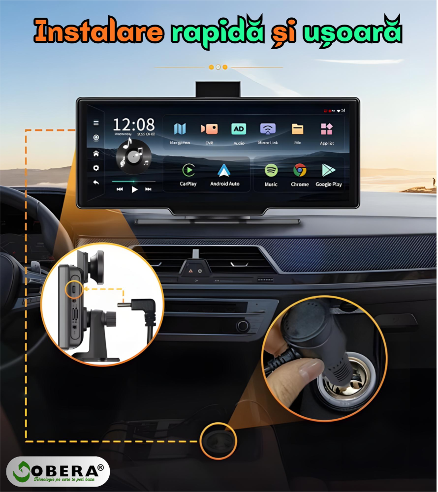 Sistem navigatie auto 10.26 inch goBERA®, Conexiune 4G, Android 13, ADAS, 8-Core, 4 GB RAM+64 GB ROM, Carplay & Android auto, Bluetooth 5.1, Wi-Fi, Camera dubla, 1080P/1080P, Ecran IPS HD full-touch, [9]