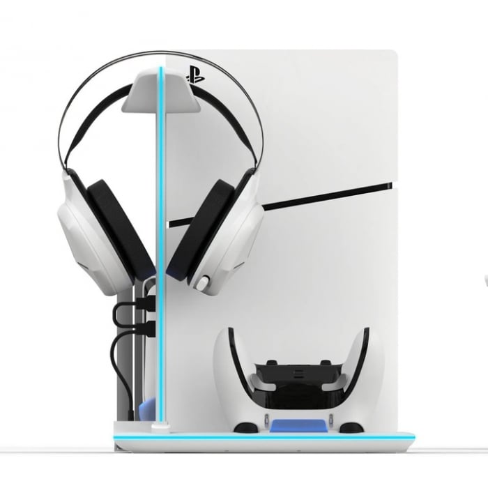 Suport Vertical pentru PS5 Slim & PS5 Pro, cu 3 Ventilatoare Reglabile, Iluminare RGB, Încărcare Rapidă Magnetică DualSense/Edge, Suport Căști, 5 Discuri și Protecție la Supraincărcare [2]