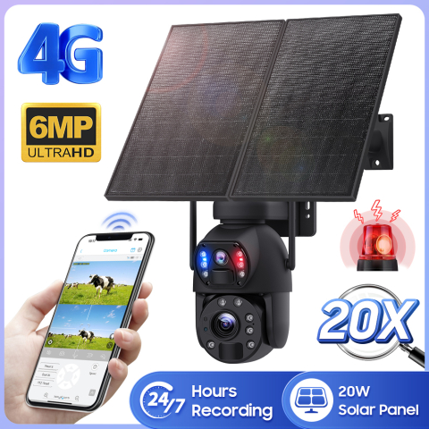 Camere de supraveghere 4G cu panou solar – autonomie și protecție oriunde - Camera de Supraveghere 24/7 goBERA®, 3MP+3MP, Panou Solar 20W, Baterie 20000mAh, Zoom Optic 20X, Detectie Umana PIR, Vedere Nocturna 30m, Pan-Tilt, Audio Bidirectional, IP66, Stocare Cloud/TF 128GB