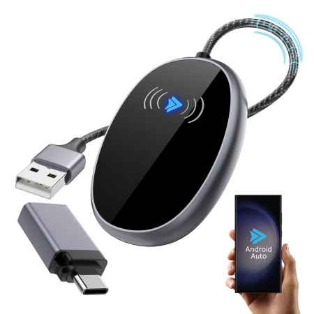 Smart Auto & Conectivitate - Adaptor Android Auto wireless goBERA®, Pentru masini cu AndroId Auto de fabrica prin cablu, Modul Android Auto, Android 11+, Procesor AI, Bluetooth 5.1, WiFi 5Ghz, Configurare usoara Plug and Play
