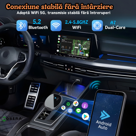 Adaptor Android Auto wireless goBERA®, Pentru masini cu AndroId Auto de fabrica prin cablu, Modul Android Auto, Android 11+, Procesor AI, Bluetooth 5.1, WiFi 5Ghz, Configurare usoara Plug and Play [3]