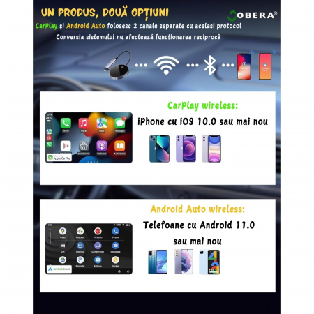 Adaptor Auto Wireless 2 în 1 goBERA® – CarPlay & Android Auto, iOS 10+/Android 11+, Wi-Fi 5GHz, Plug & Play, USB-A/C, Negru [11]