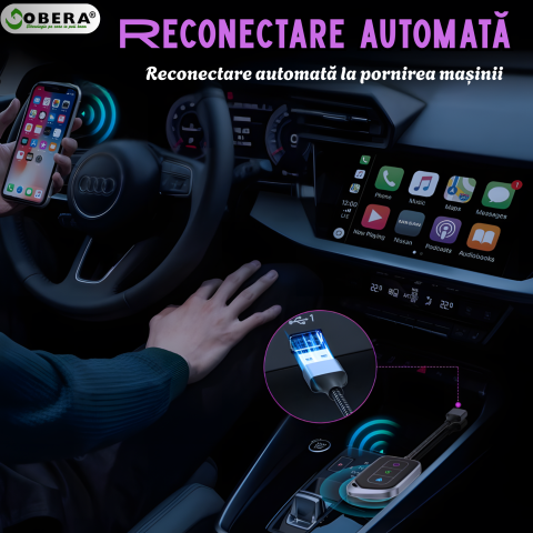 Adaptor Auto Wireless 2 in 1 goBERA®, Pentru masini cu Carplay/AndroId de fabrica prin cablu, Compatibil IOS 10+ si Android 11+, WiFi 5Ghz, Procesor AI, Configurare usoara Plug and Play, USB-A/C [5]