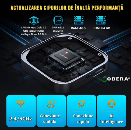Adaptor auto Wireless CarPlay/Android Auto, AI Box Android 13 goBERA®, Procesor Octa-Core, 4GB RAM+64GB ROM, Conectivitate 4G, Pentru masini cu CarPlay cu fir din fabrica, Streaming YouTube si Netflix [10]