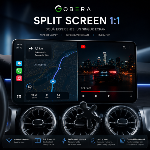 Adaptor auto Wireless CarPlay/Android Auto, AI Box Android 13 goBERA®, Procesor Octa-Core, 4GB RAM+64GB ROM, Conectivitate 4G, Pentru masini cu CarPlay cu fir din fabrica, Streaming YouTube si Netflix [3]