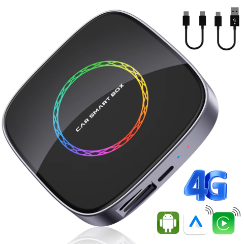 AI Box Wireless cu Android – CarPlay, Android Auto și Streaming Netflix & YouTube - Adaptor auto Wireless CarPlay/Android Auto, AI Box Android 13 goBERA®, Procesor Octa-Core, 4GB RAM+64GB ROM, Conectivitate 4G, Pentru masini cu CarPlay cu fir din fabrica, Streaming YouTube si Netflix