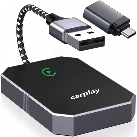 Smart Auto & Conectivitate - Adaptor Auto Wireless goBERA®, Pentru masini cu Carplay de fabrica prin cablu, Modul Apple CarPlay, WiFi 5Ghz, Bluetooth 5.3, Procesor AI, Compatibil IOS 10+, Conectare Automata, Plug and Play, Negru