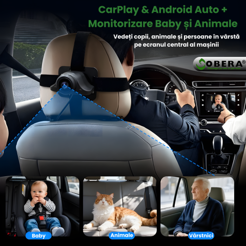 Adaptor Smart Car Monitor goBERA®️CarPlay & Android Auto Wireless, Plug & Play, Bluetooth 5.0, Wi-Fi 5G, procesor A7, control vocal și touch, reconectare automată, PIP, compatibil iOS & Android, Negru [6]
