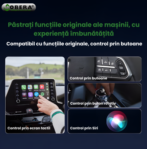 Adaptor Smart Car Monitor goBERA®️CarPlay & Android Auto Wireless, Plug & Play, Bluetooth 5.0, Wi-Fi 5G, procesor A7, control vocal și touch, reconectare automată, PIP, compatibil iOS & Android, Negru [3]