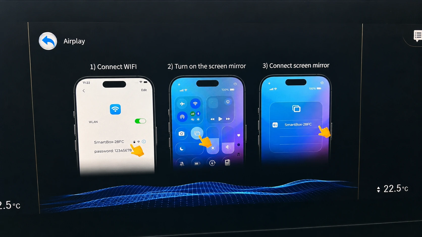Instructiuni AirPlay afisate de adaptorul auto goBERA 4 in 1