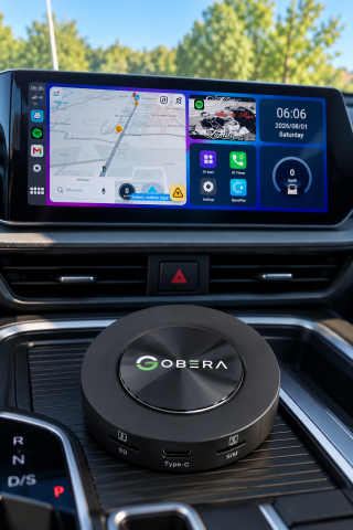 AI Box Android goBERA cu aplicații pe ecranul mașinii