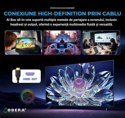 Adaptor Wireless CarPlay & Android Auto goBERA® AI Box cu Android 15, 8GB RAM + 128GB Stocare, Procesor Qualcomm Octa-Core 6350, Slot 4G SIM, Redare 4K, Ambient Light 7 Culori, Plug & Play [7]