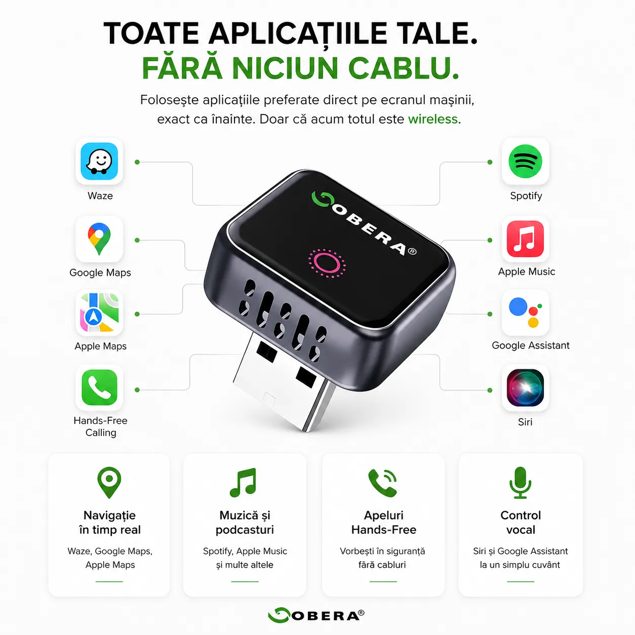 Adaptor 2 în 1 pentru CarPlay și Android Auto wireless