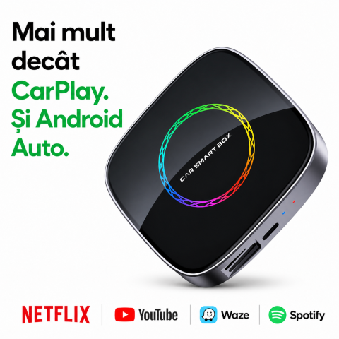 AI Box Wireless CarPlay și Android Auto – Streaming Netflix & YouTube - AI Box Android 13 goBERA® cu Wireless CarPlay și Android Auto