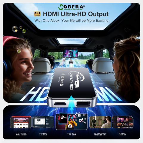 AI Box goBERA®, Adaptor Wireless CarPlay&Android Auto, Android 13, WiFi Dual 2.4/5GHz, HDMI 4K, Netflix, YouTube, Spotify, Bluetooth 5.0, Control Vocal, 4GB+32GB, Plug & Play pentru Masini cu CarPlay [1]