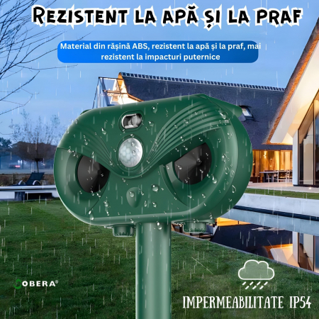 Aparat ultrasunete anti-daunatori goBERA®, Acumulator reincarcabil 1200mAh, Incarcare solara/USB, 5 moduri lucru, Reglaj intensitate, Senzor miscare, Rezistent la apa IP54, Impotriva animalelor salbat [2]