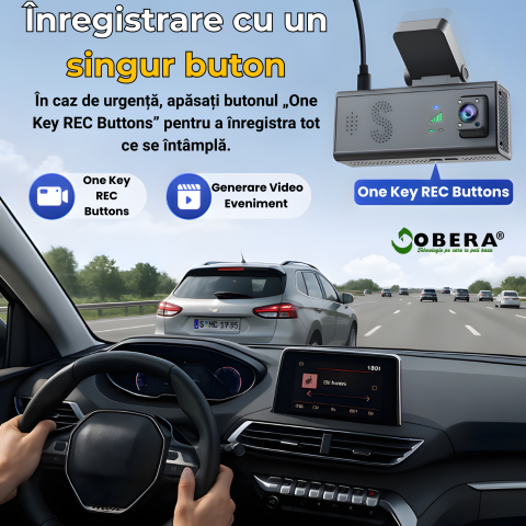 Camera auto de bord, Supraveghere parcare, 4G, GPS goBERA®, Dual Lens 3MP+3MP, Radar fata spate, OBD, Vedere nocturna, WiFi, Full HD, Monitorizare Parcare 24H, Aplicatie dedicata [8]