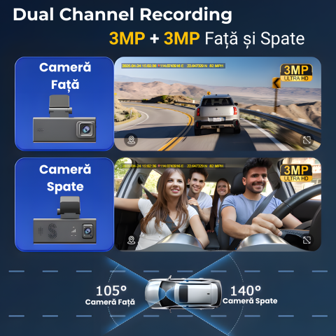 Camera auto de bord, Supraveghere parcare, 4G, GPS goBERA®, Dual Lens 3MP+3MP, Radar fata spate, OBD, Vedere nocturna, WiFi, Full HD, Monitorizare Parcare 24H, Aplicatie dedicata [3]