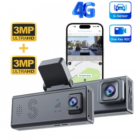 Smart Auto & Conectivitate - Camera auto de bord, Supraveghere parcare, 4G, GPS goBERA®, Dual Lens 3MP+3MP, Radar fata spate, OBD, Vedere nocturna, WiFi, Full HD, Monitorizare Parcare 24H, Aplicatie dedicata