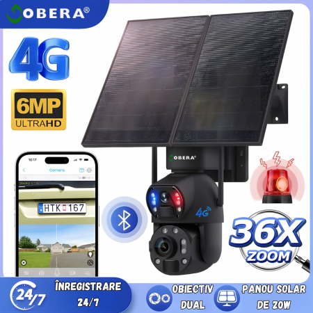 Camera de Supraveghere 24/7 goBERA®, Conexiune 4G, 3MP+3MP cu Panou Solar de 20W si Baterie de 20000mAh, Zoom Optic 36X, Vedere Nocturna Clara pana la 50m, PTZ Bullet, Detectare Umanoida Inteligenta, [1]