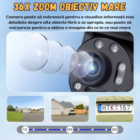 Camera de Supraveghere 24/7 goBERA®, Conexiune 4G, 3MP+3MP cu Panou Solar de 20W si Baterie de 20000mAh, Zoom Optic 36X, Vedere Nocturna Clara pana la 50m, PTZ Bullet, Detectare Umanoida Inteligenta, [7]