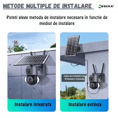 Camera de supraveghere goBERA® 3MP+3MP Ultra HD, WIFI, Panou Solar de 6W inclus, IP 66, Acumulator incorporat 12000mah, Lentile Duale, PTZ Bullet, Rotire 355°, Alarma, Night Vision Color, Microfon Inc [4]