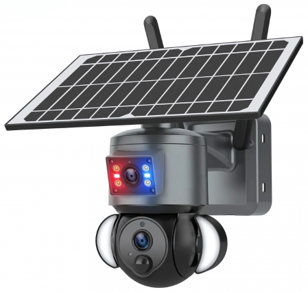 Camere de supraveghere - Camera de supraveghere goBERA® 3MP+3MP Ultra HD, WIFI, Panou Solar de 6W inclus, IP 66, Acumulator incorporat 12000mah, Lentile Duale, PTZ Bullet, Rotire 355°, Alarma, Night Vision Color, Microfon Inc