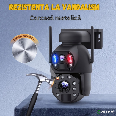 Camera de supraveghere goBERA® 3MPx+3MPx, Conexiune4G, Zoom Optic 20x, Panou Solar 6W, Acumulatori 12000 mAh, PTZ Bullet, Lentile Duale, Auto Tracking, Rotire 355°,10 Leduri, Senzori miscare IR 50m [11]